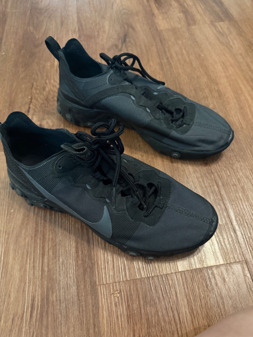 Nike Black React Athletic Low-Profile Sneakers with Dark Gray Swoosh